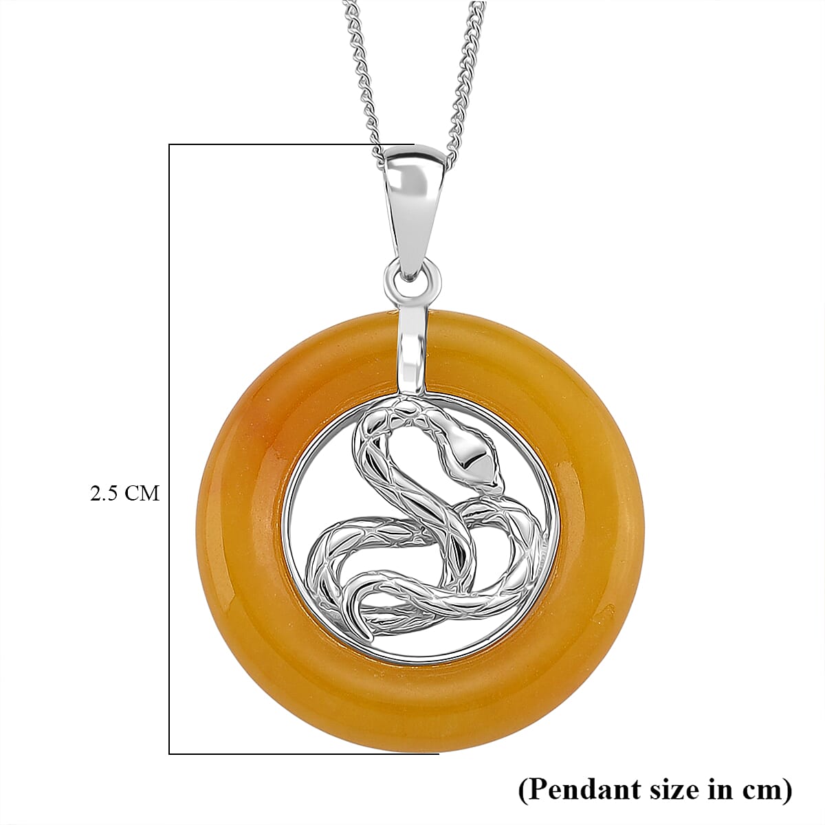D'Joy Honey Jade Snake Pendant with Chain (Size 18) in Rhodium Overlay Sterling Silver 21.87 Ct.