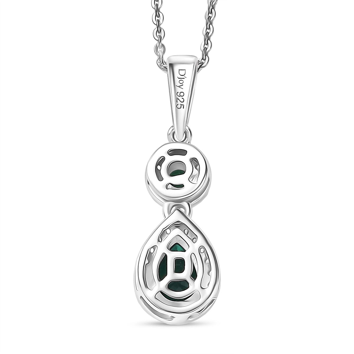 Lab Grown Emerald & White Zircon Pendant with Chain (Size 20) in Rhodium Overlay Sterling Silver 1.27 Ct.