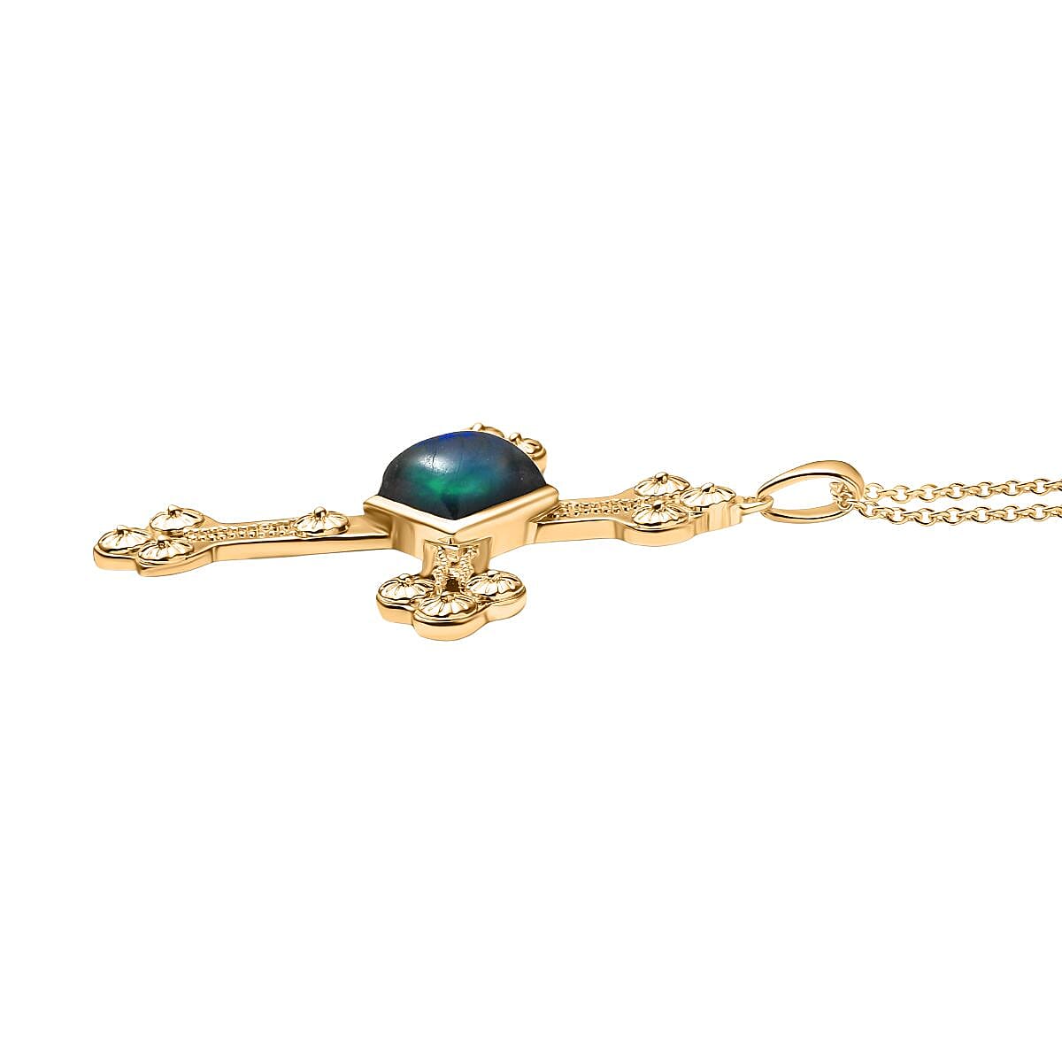 Labradorite Cross Pendant with Chain (Size 20) in Yellow Gold Plated 5.93 Ct.