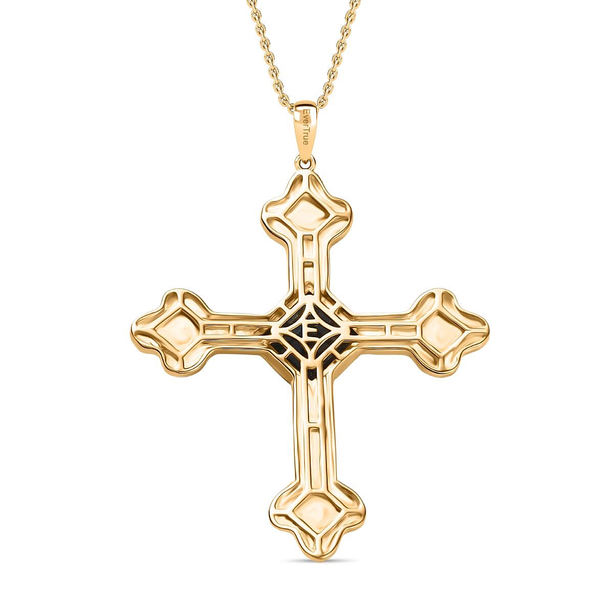 Labradorite Cross Pendant with Chain (Size 20) in Yellow Gold Plated 5.93 Ct.