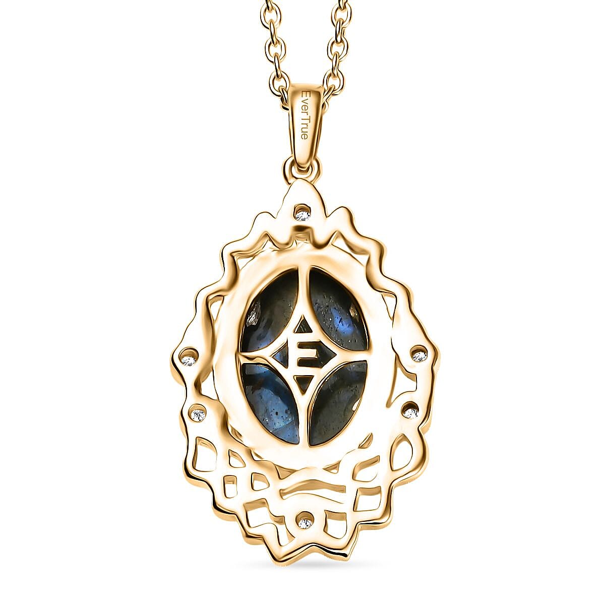 Labradorite & White Zircon Pendant with Chain (Size 20) in Yellow Gold Plated 5.95 Ct.