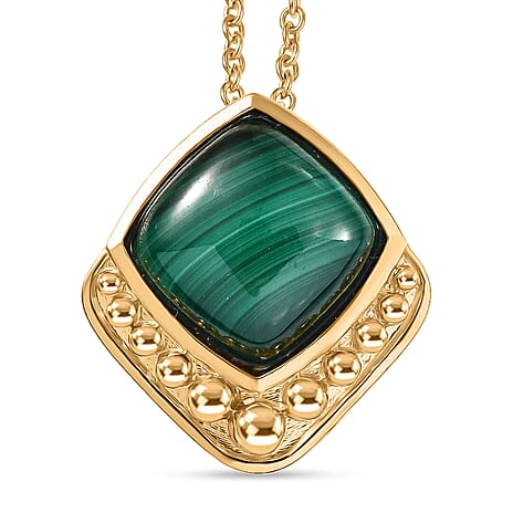 Malachite Pendant with Chain (Size 20) in Yellow Gold Plated 11.11 Ct.