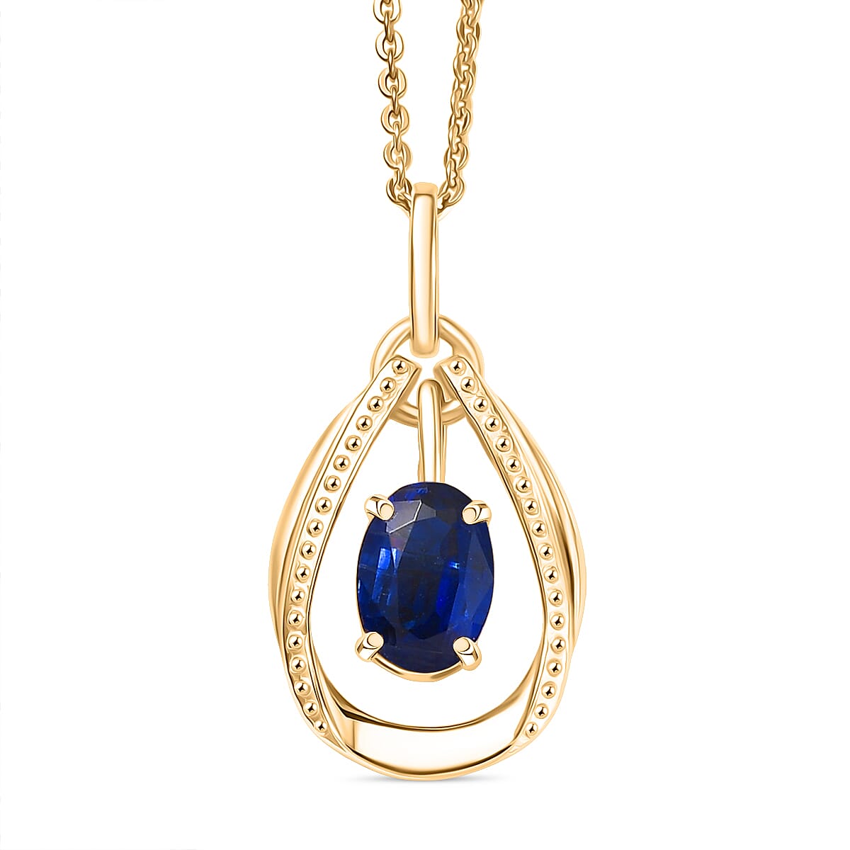 Natural Kashmir Kyanite Pendant with Chain (Size 20) in 18K Yellow Gold Plated Sterling Silver 1.00 Ct