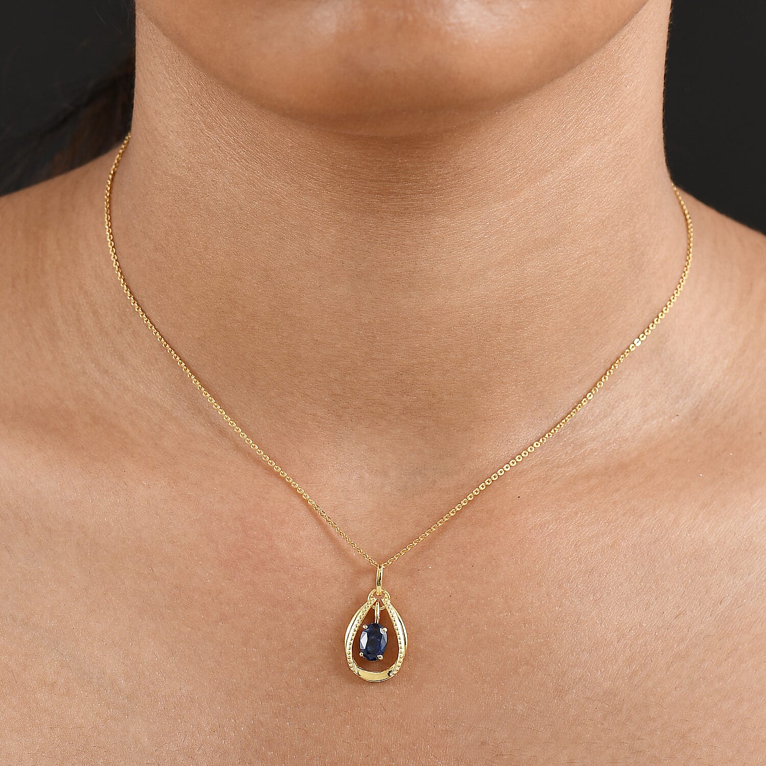 Natural Kashmir Kyanite Pendant with Chain (Size 20) in 18K Yellow Gold Plated Sterling Silver 1.00 Ct
