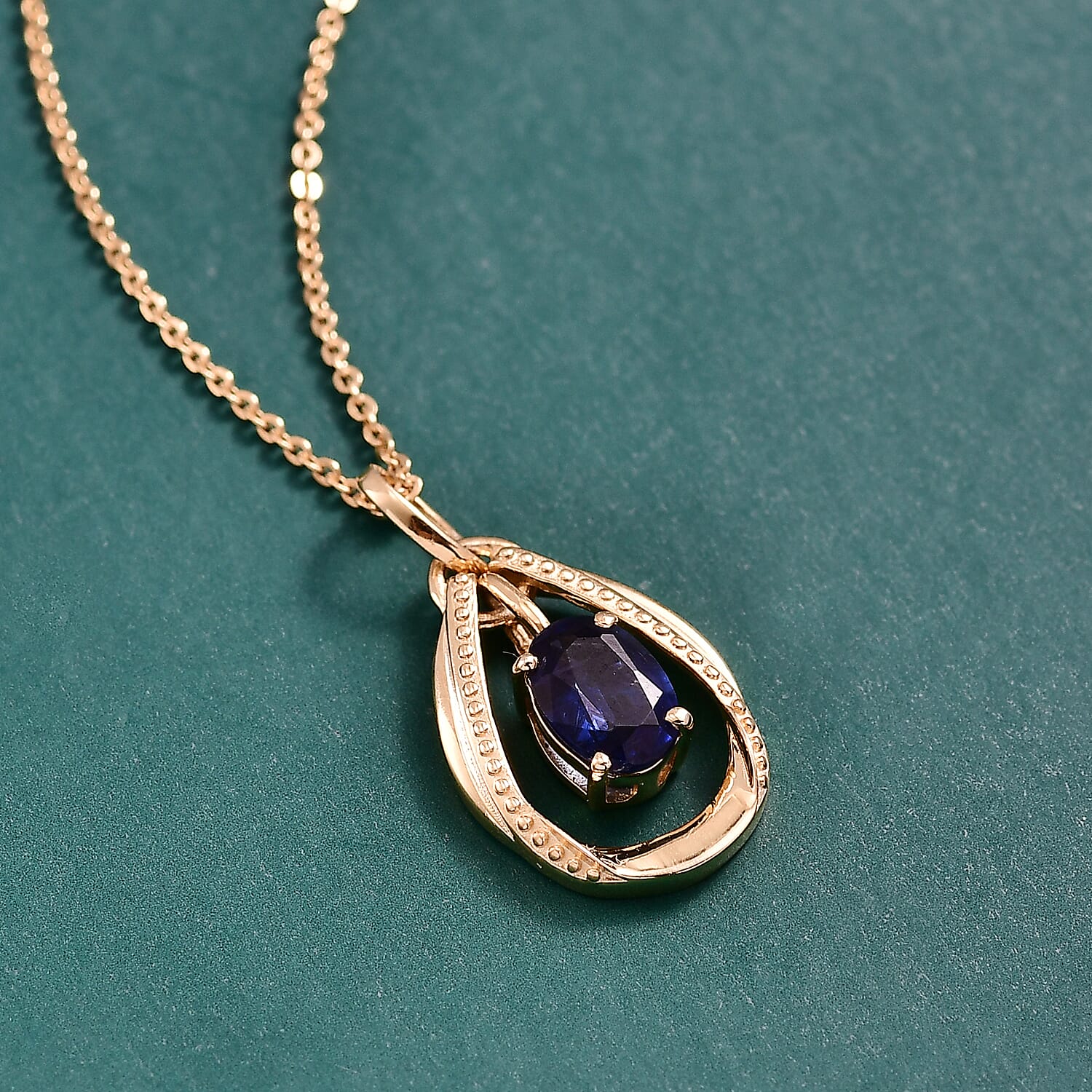 Natural Kashmir Kyanite Pendant with Chain (Size 20) in 18K Yellow Gold Plated Sterling Silver 1.00 Ct