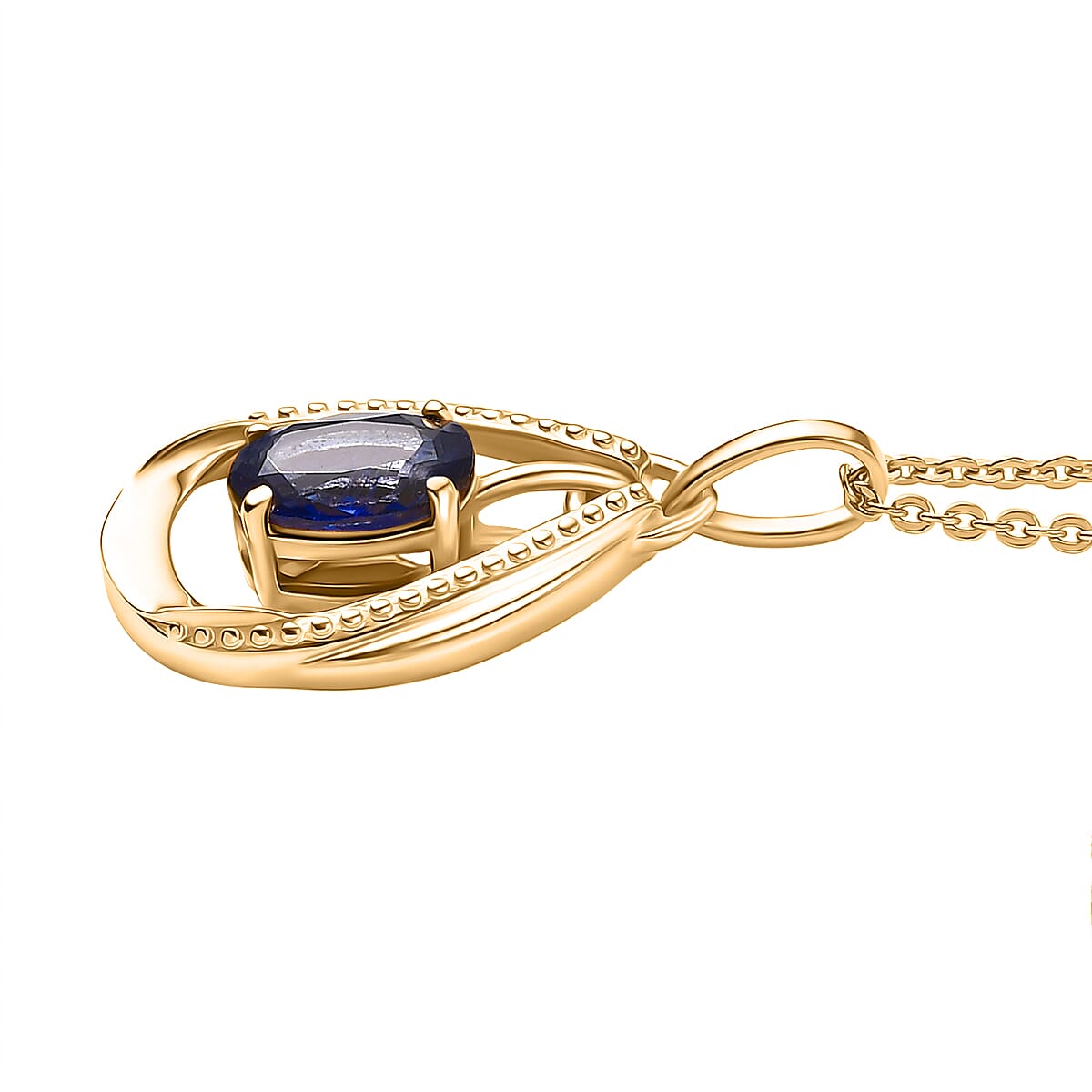 Natural Kashmir Kyanite Pendant with Chain (Size 20) in 18K Yellow Gold Plated Sterling Silver 1.00 Ct