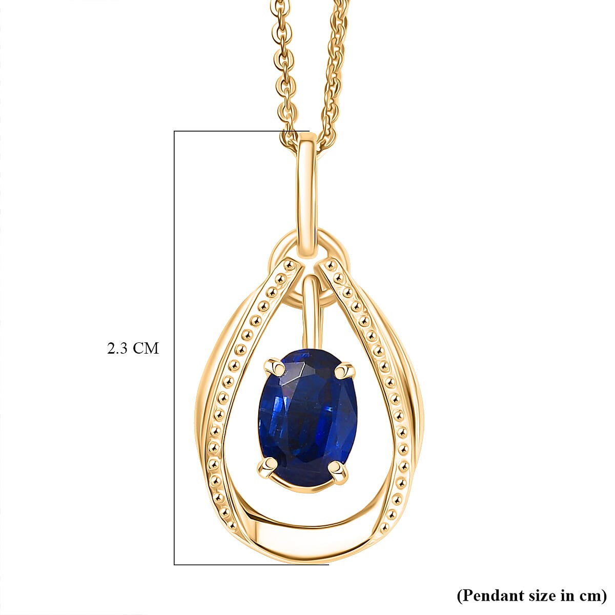 Natural Kashmir Kyanite Pendant with Chain (Size 20) in 18K Yellow Gold Plated Sterling Silver 1.00 Ct