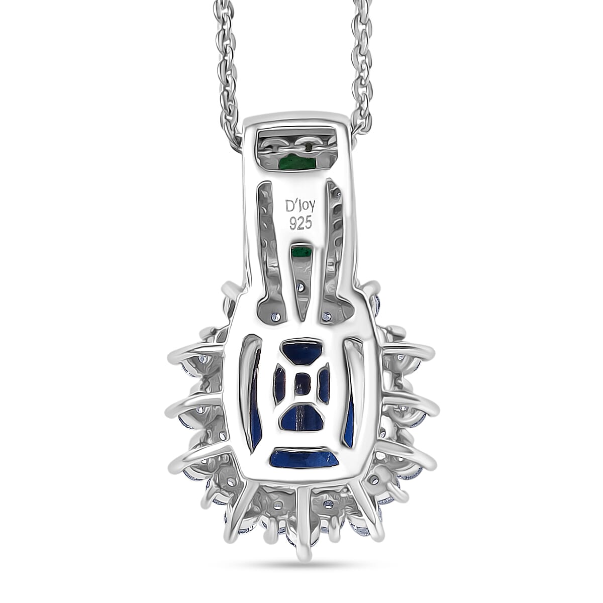 Natural Premium Kashmir Kyanite, Zircon & Zambian Emerald Pendant with Chain (Size 20) in Rhodium Overlay Sterling Silver 2.65 Ct.