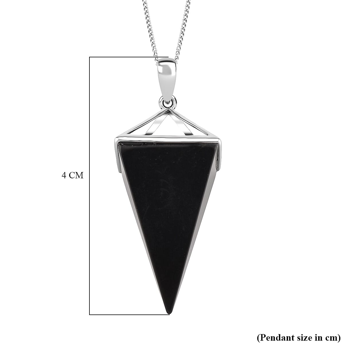 Natural Shungite Pyramid Design Pendant with Chain (Size 18) with Lobster Clasp in Rhodium Overlay Sterling Silver 44.11 Ct.