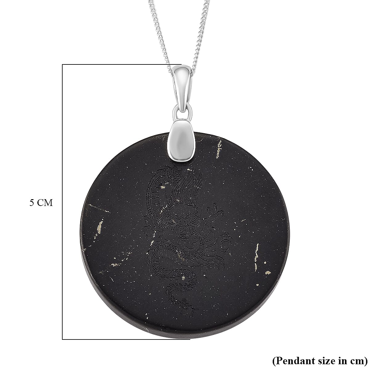 Natural Shungite Dragon Pendant with Chain (Size 18) in Rhodium Overlay Sterling Silver 56.12 Ct.
