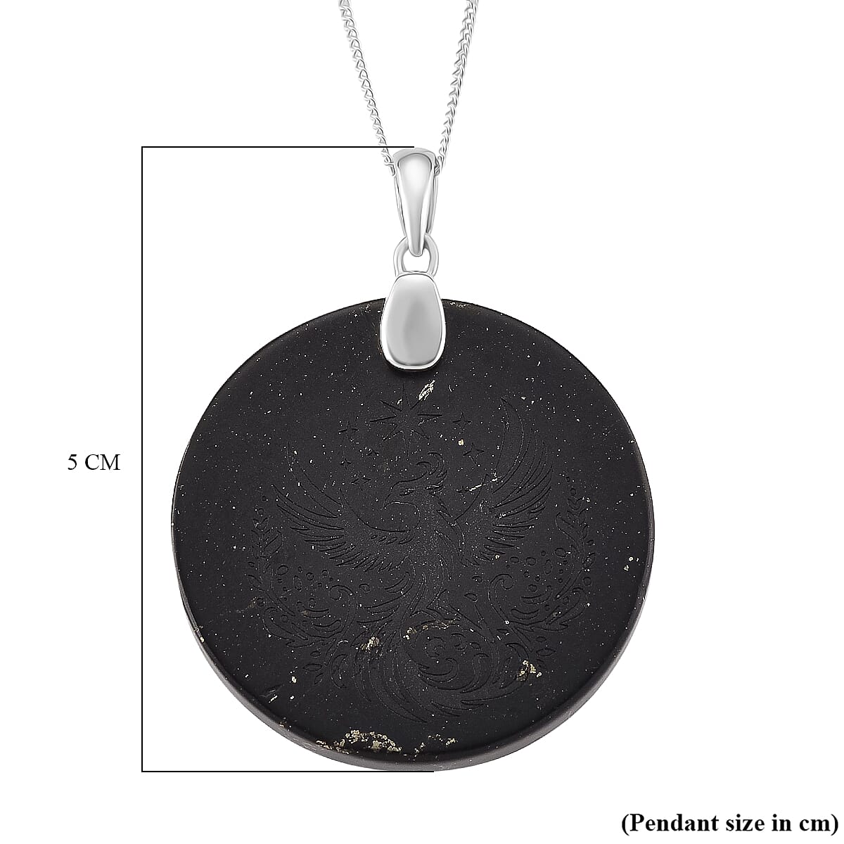 Natural Shungite Phoenix Pendant with Chain (Size 18) in Rhodium Overlay Sterling Silver 53.87 Ct.