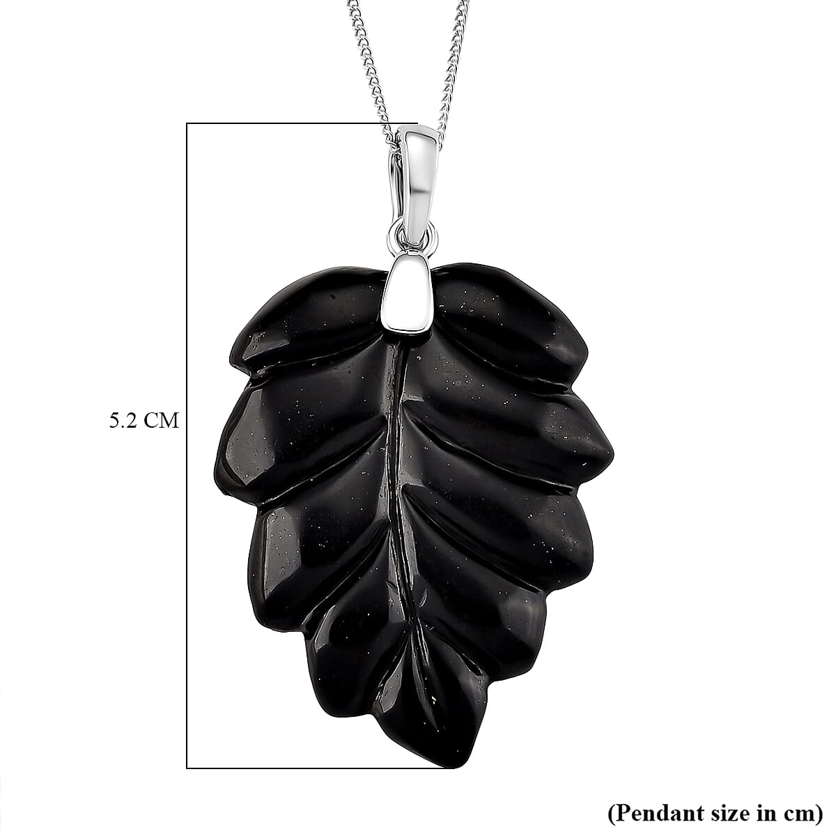 Natural Shungite Leaf Pendant with Chain (Size 18) with Lobster Clasp in Rhodium Overlay Sterling Silver 37.87 Ct.