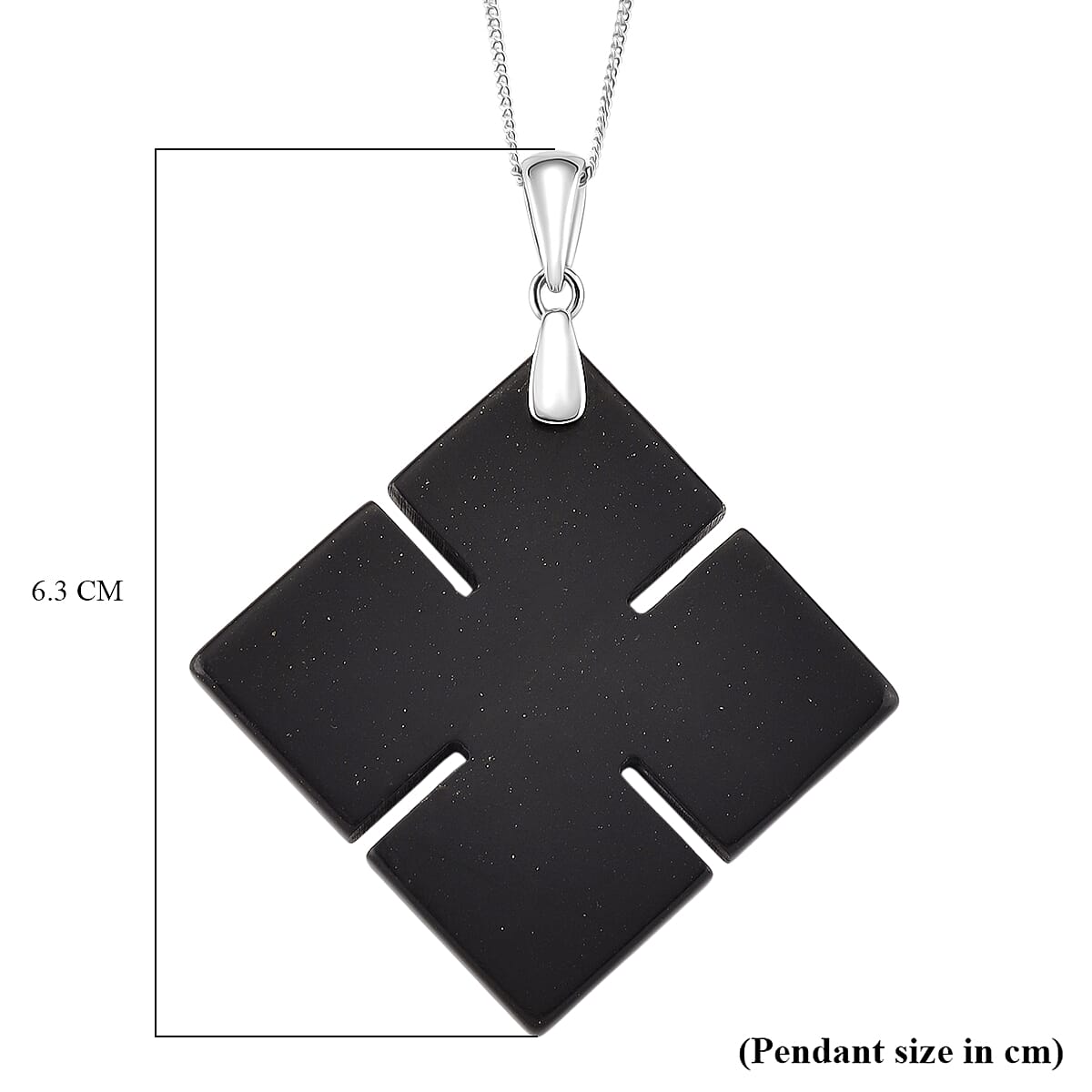 Natural Shungite Celtic Cross Pendant with Chain (Size 18) with Lobster Clasp in Rhodium Overlay Sterling Silver 64.90 Ct.