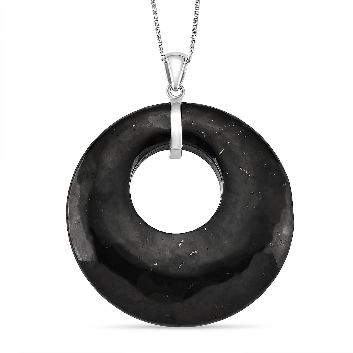 Natural Shungite Pendant with Chain (Size 18) in Rhodium Overlay Sterling Silver 133.00 Ct.