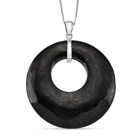 Natural Shungite Pendant with Chain (Size 18) in Rhodium Overlay Sterling Silver 133.00 Ct.