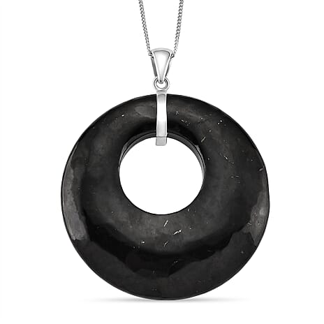 Natural Shungite Pendant with Chain (Size 18) in Rhodium Overlay Sterling Silver 133.00 Ct.