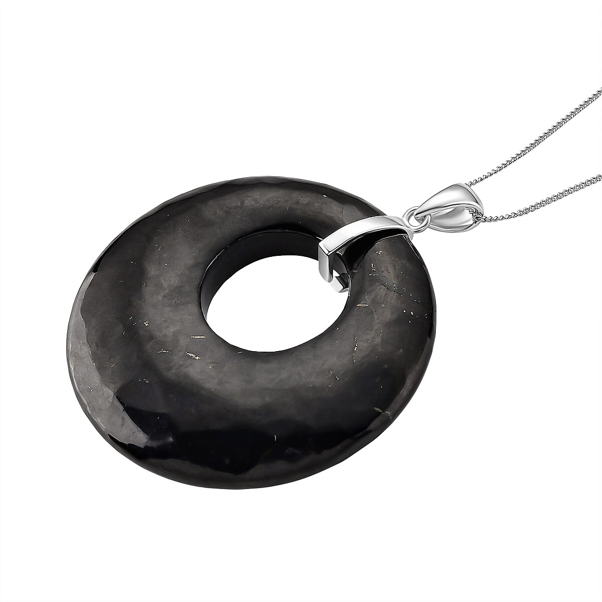 Natural Shungite Pendant with Chain (Size 18) in Rhodium Overlay Sterling Silver 133.00 Ct.
