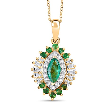 D'Joy Premium Emerald & Moissanite Pendant with Chain (Size 20) in 18K Vermeil Yellow Gold Plated Sterling Silver 1.41 Ct.