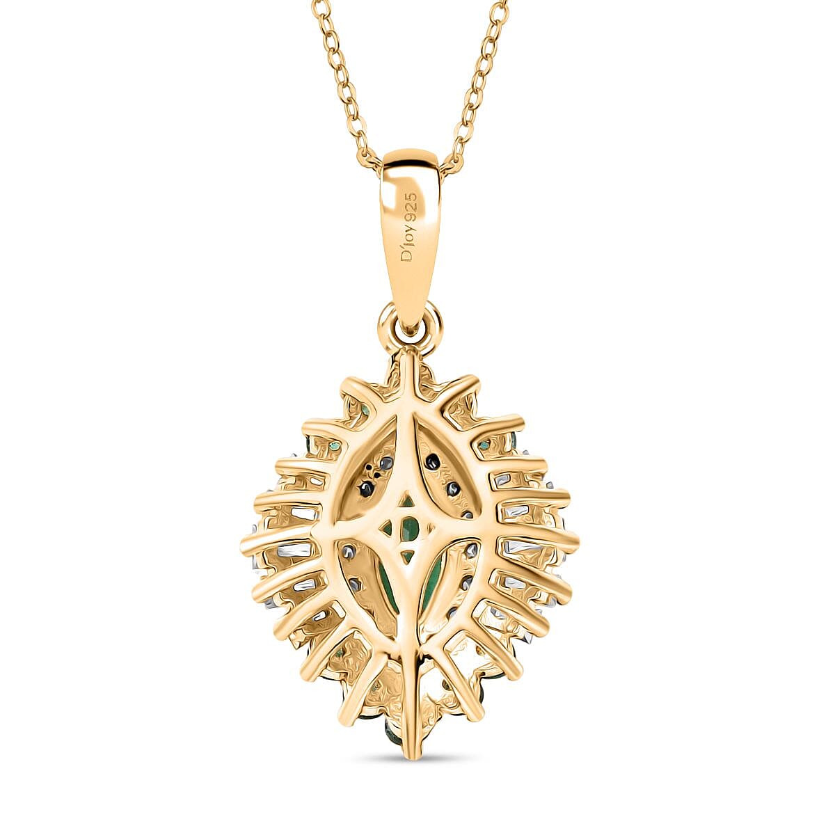D'Joy Premium Emerald & Moissanite Pendant with Chain (Size 20) in 18K Vermeil Yellow Gold Plated Sterling Silver 1.41 Ct.