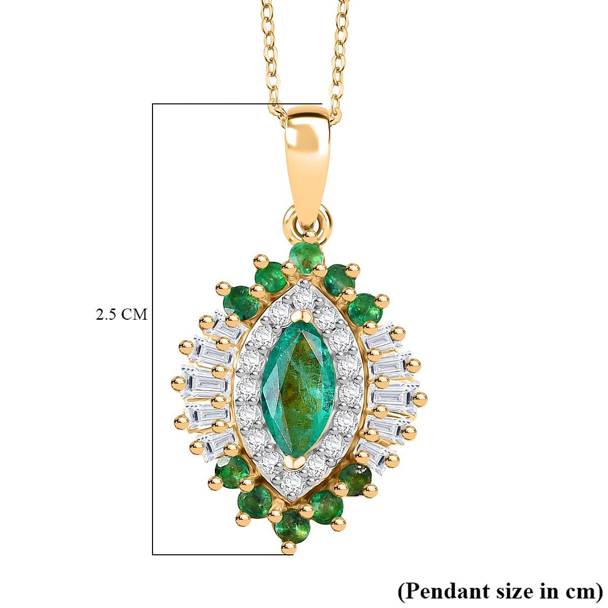 D'Joy Premium Emerald & Moissanite Pendant with Chain (Size 20) in 18K Vermeil Yellow Gold Plated Sterling Silver 1.41 Ct.