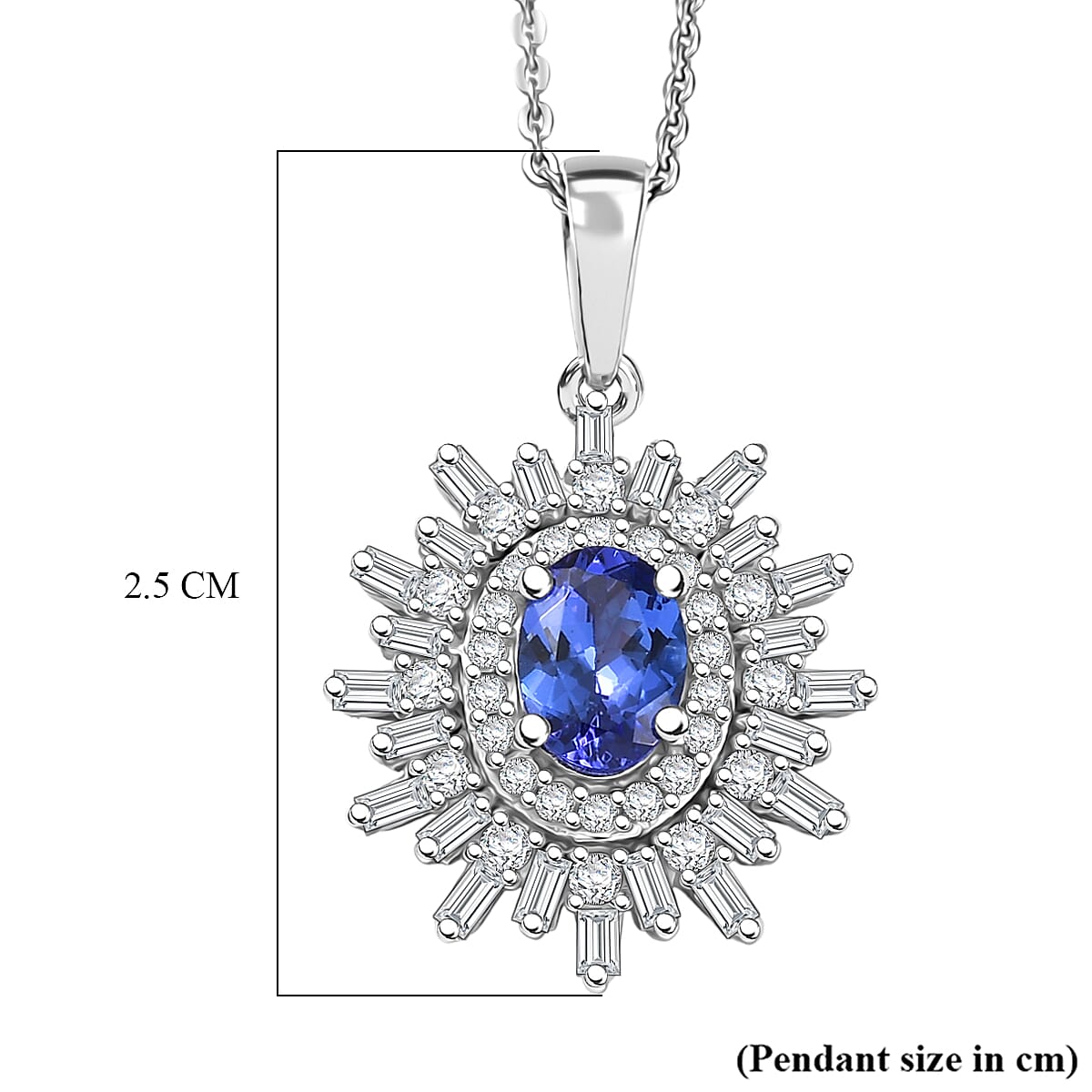 D'Joy Tanzanite & Moissanite Pendant with Chain (Size 20) in Rhodium Overlay Sterling Silver 1.39 Ct.