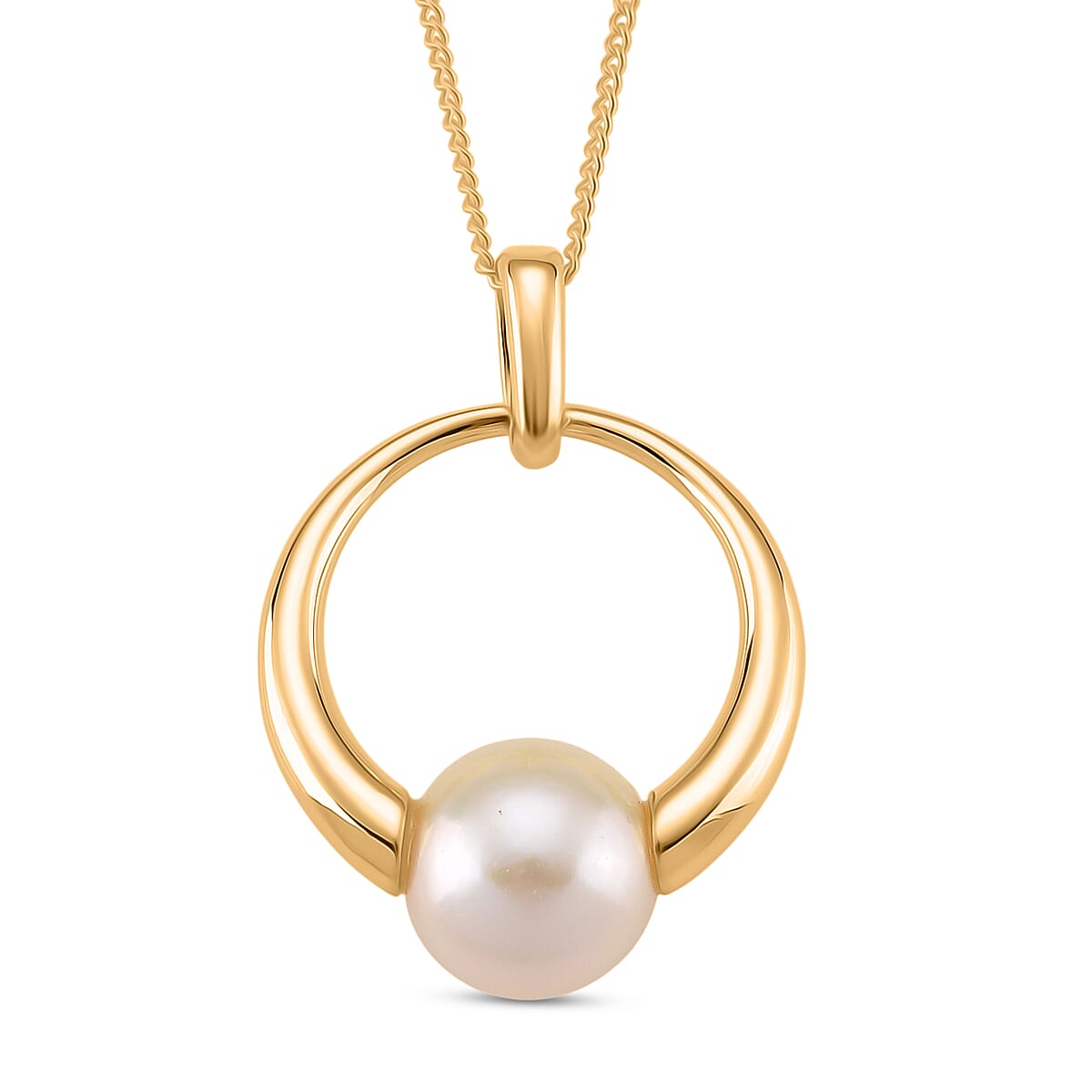Designer Inspired - Edison Pearl Pendant with Chain (Size 18) in Yellow Gold Plating Sterling Silver 8.34 Ct.