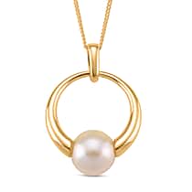 Designer Inspired - Edison Pearl Pendant with Chain (Size 18) in Yellow Gold Plating Sterling Silver 8.34 Ct.