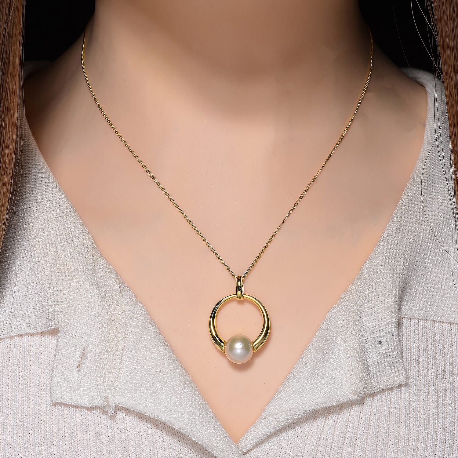 Designer Inspired - Edison Pearl Pendant with Chain (Size 18) in Yellow Gold Plating Sterling Silver 8.34 Ct.