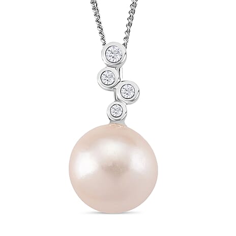 Edison Pearl & White Zircon Pendant with Chain (Size 18) in Yellow Gold Plated Sterling Silver 8.26 Ct.