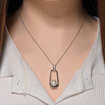 Edison Pearl & White Zircon Pendant with Chain (Size 18) Rhodium Overlay Sterling Silver 8.46 Ct.