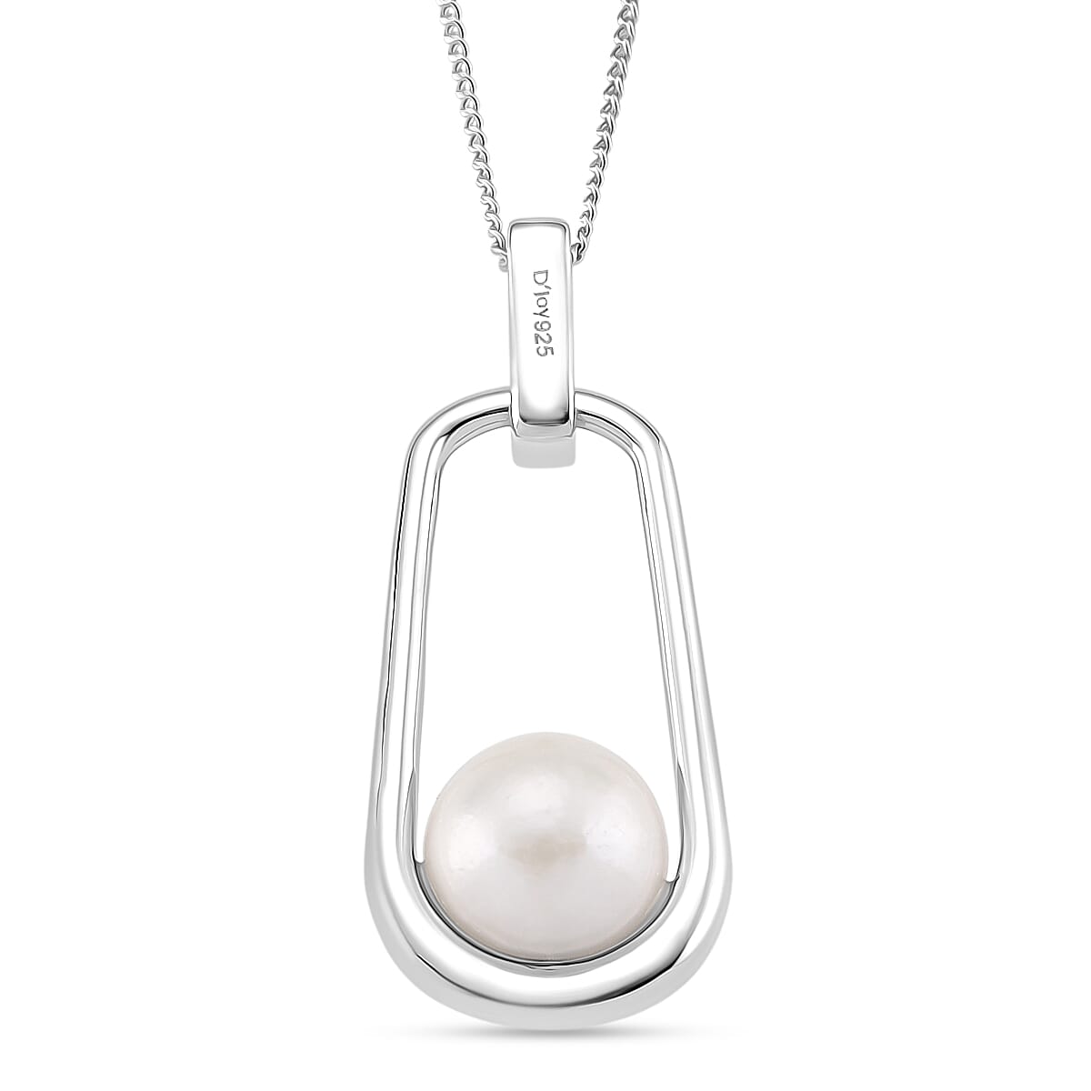 Edison Pearl & White Zircon Pendant with Chain (Size 18) Rhodium Overlay Sterling Silver 8.46 Ct.