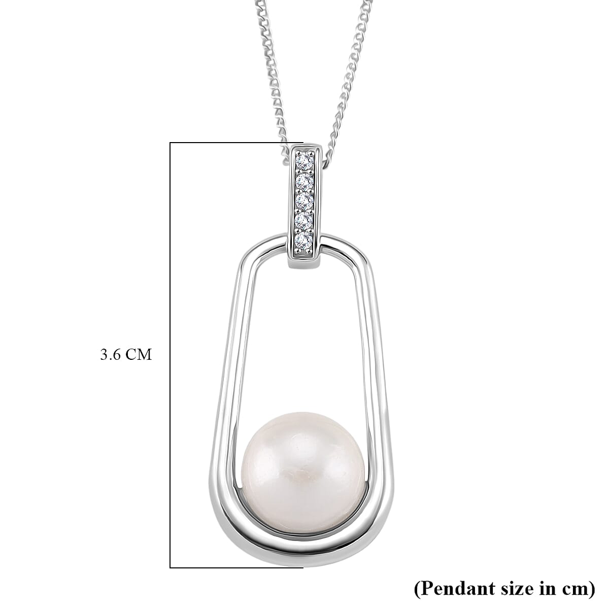 Edison Pearl & White Zircon Pendant with Chain (Size 18) Rhodium Overlay Sterling Silver 8.46 Ct.