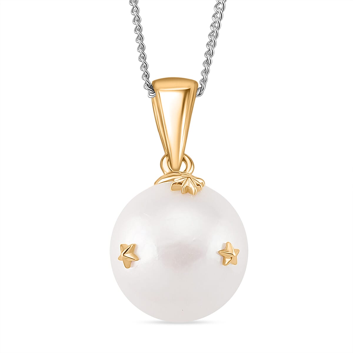 Edison Pearl Pendant with Chain (Size 18) with Lobster Clasp in Rhodium Overlay & 18K Vermeil Yellow Gold Plated Sterling Silver 10.50 Ct.