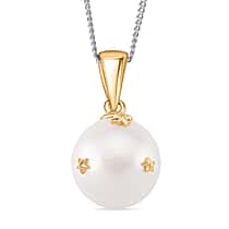 Edison Pearl Pendant with Chain (Size 18) with Lobster Clasp in Rhodium Overlay & 18K Vermeil Yellow Gold Plated Sterling Silver 10.50 Ct.