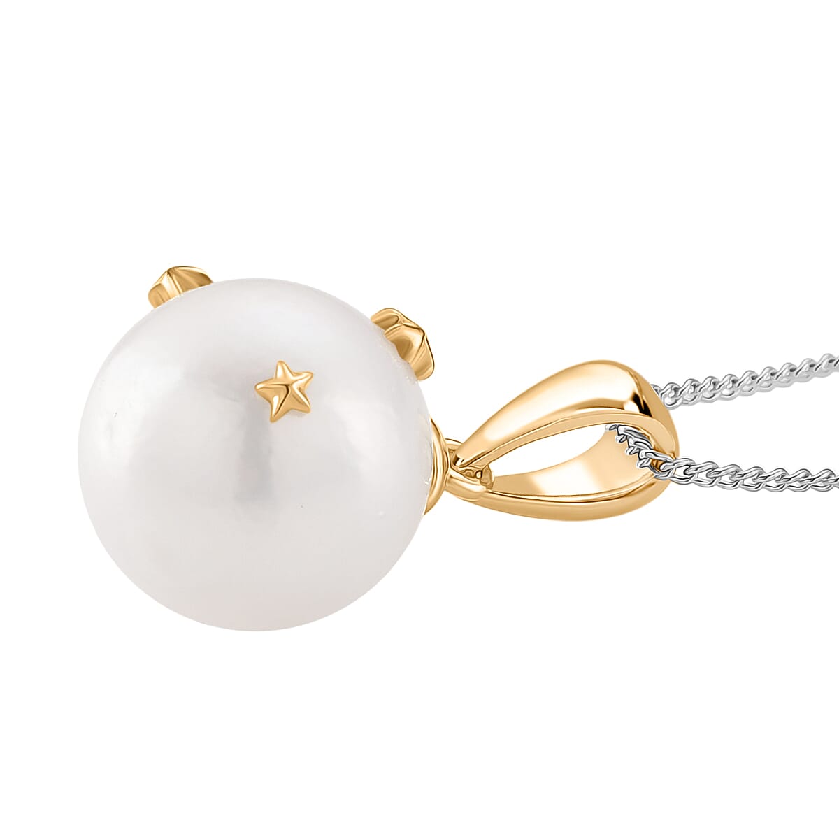 Edison Pearl Pendant with Chain (Size 18) with Lobster Clasp in Rhodium Overlay & 18K Vermeil Yellow Gold Plated Sterling Silver 10.50 Ct.