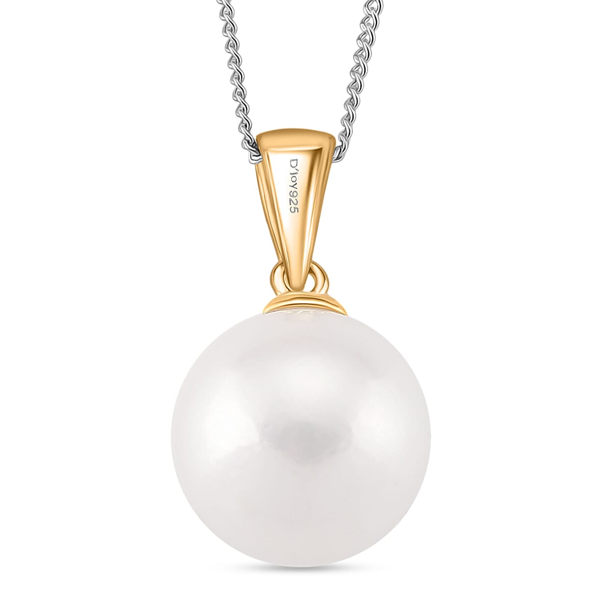 Edison Pearl Pendant with Chain (Size 18) with Lobster Clasp in Rhodium Overlay & 18K Vermeil Yellow Gold Plated Sterling Silver 10.50 Ct.