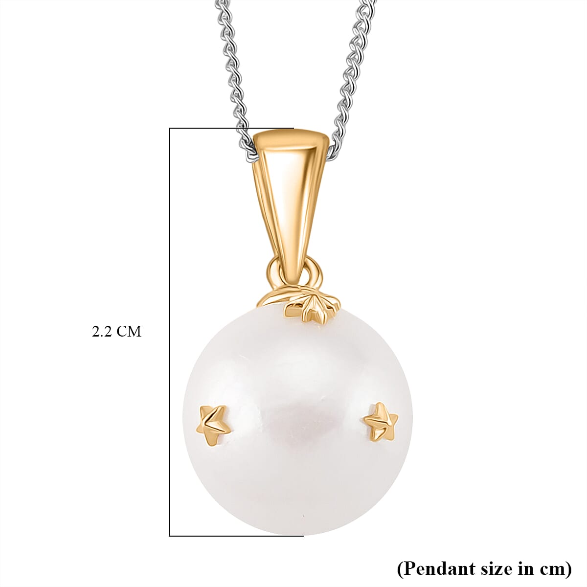 Edison Pearl Pendant with Chain (Size 18) with Lobster Clasp in Rhodium Overlay & 18K Vermeil Yellow Gold Plated Sterling Silver 10.50 Ct.