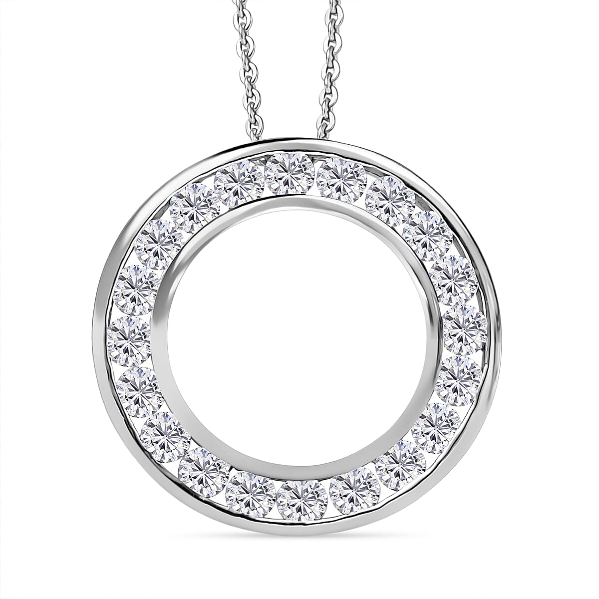 Moissanite Pendant with Chain (Size 20) in Platinum Overlay Sterling Silver 1.20 Ct.