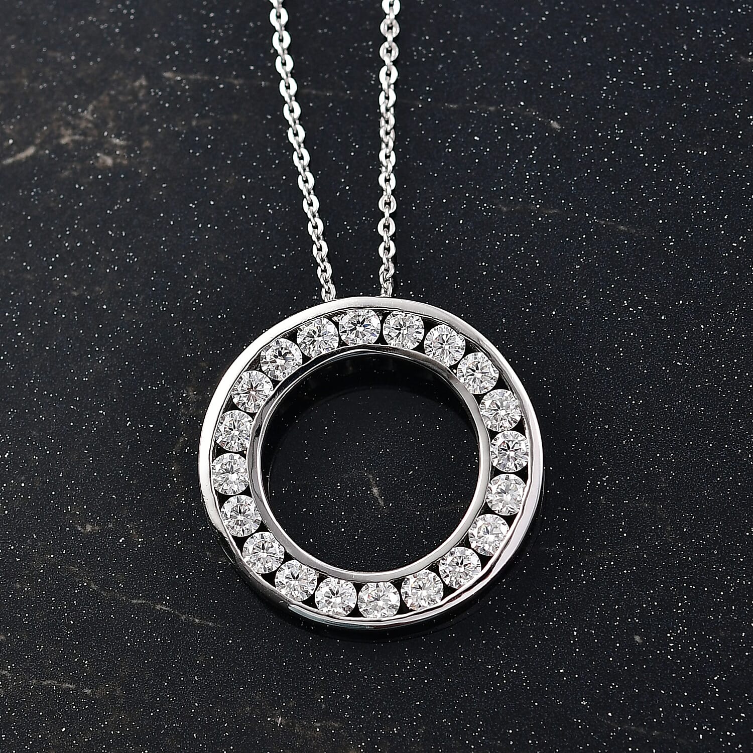 Moissanite Pendant with Chain (Size 20) in Platinum Overlay Sterling Silver 1.20 Ct.