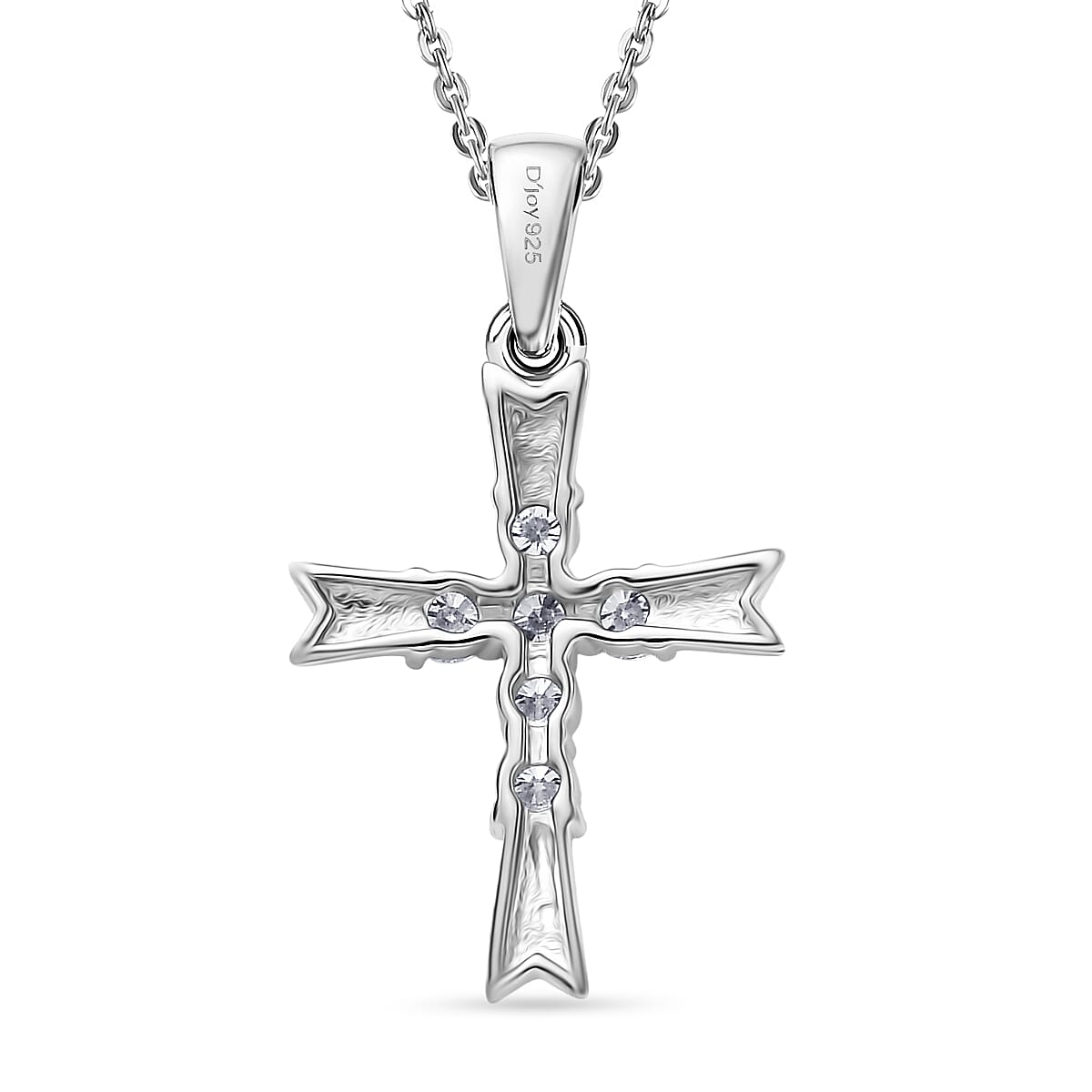D'joy Moissanite Cross Pendant with Chain (Size 20) in Platinum Overlay Sterling Silver