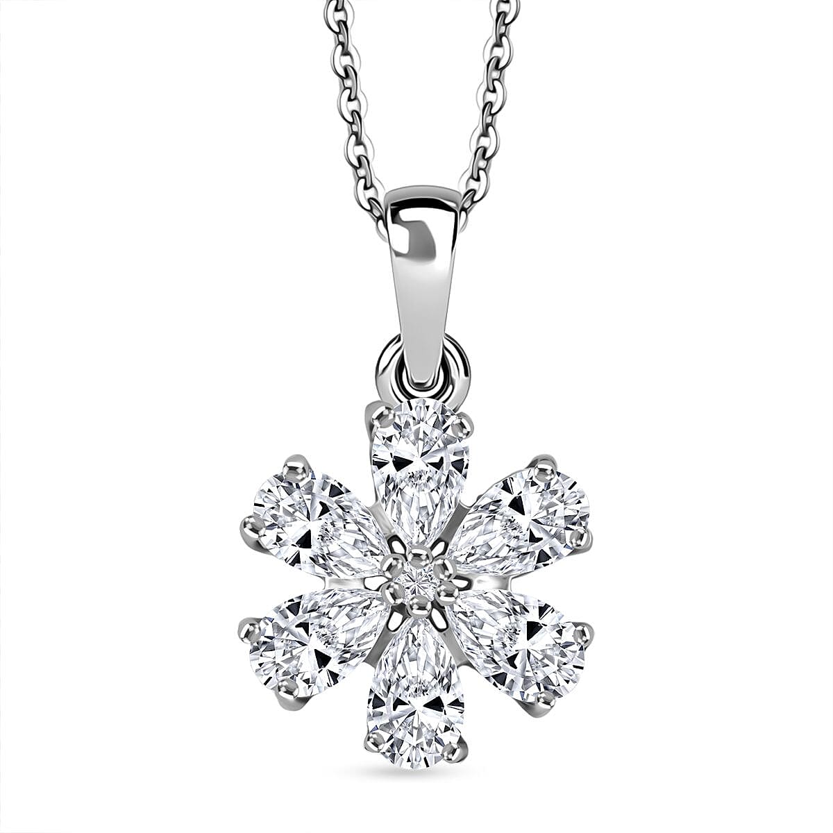 Moissanite Pendant with Chain (Size 20) in Platinum Overlay Sterling Silver 1.09 Ct.
