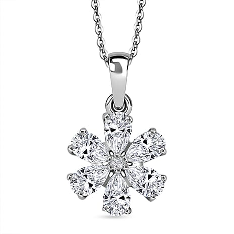 Moissanite Pendant with Chain (Size 20) in Platinum Overlay Sterling Silver 1.09 Ct.