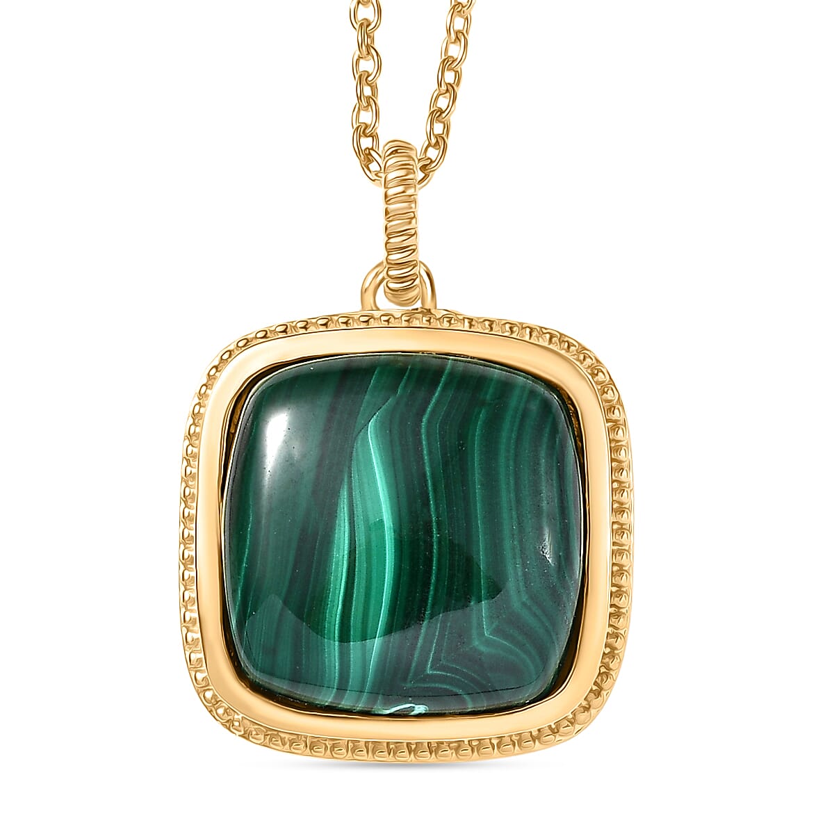 Malachite Pendant with Chain (Size 20) in Yellow Gold Plated 19.20 Ct.