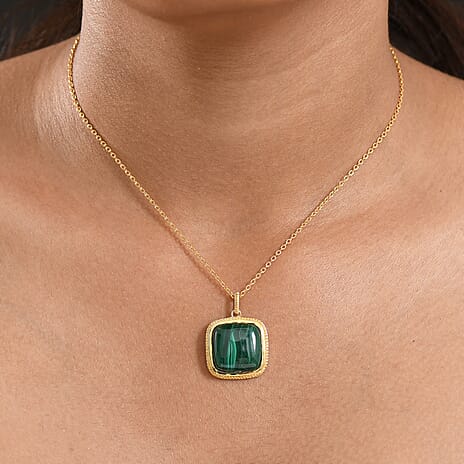 Malachite Pendant with Chain (Size 20) in Yellow Gold Plated 19.20 Ct.