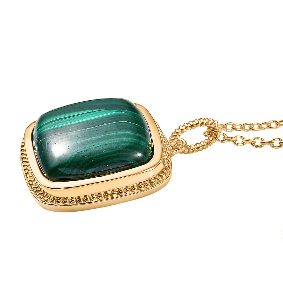 Malachite Pendant with Chain (Size 20) in Yellow Gold Plated 19.20 Ct.