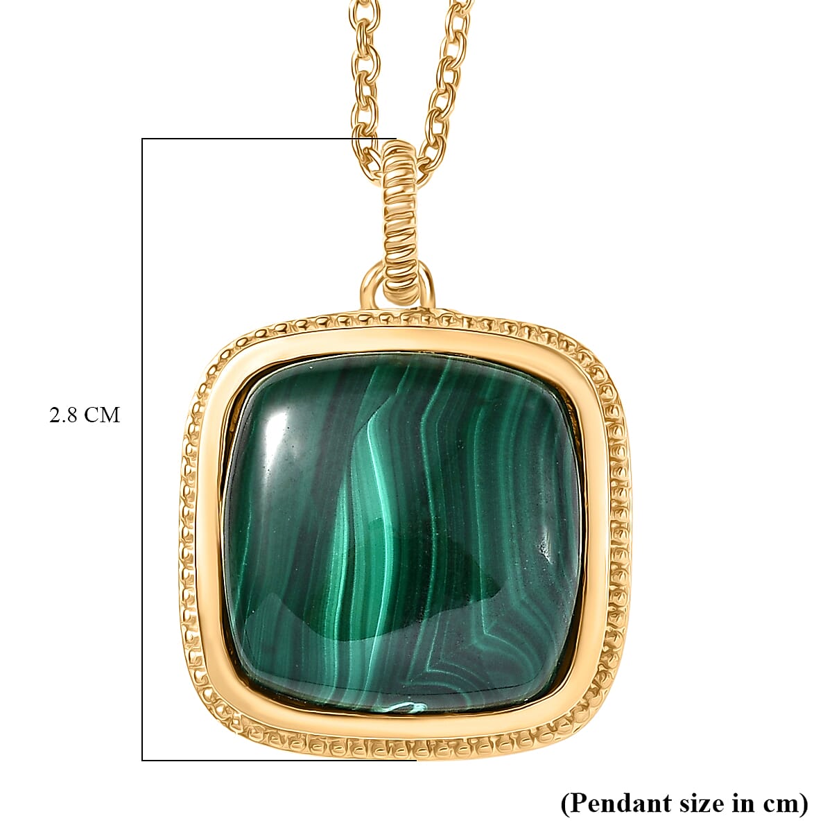 Malachite Pendant with Chain (Size 20) in Yellow Gold Plated 19.20 Ct.