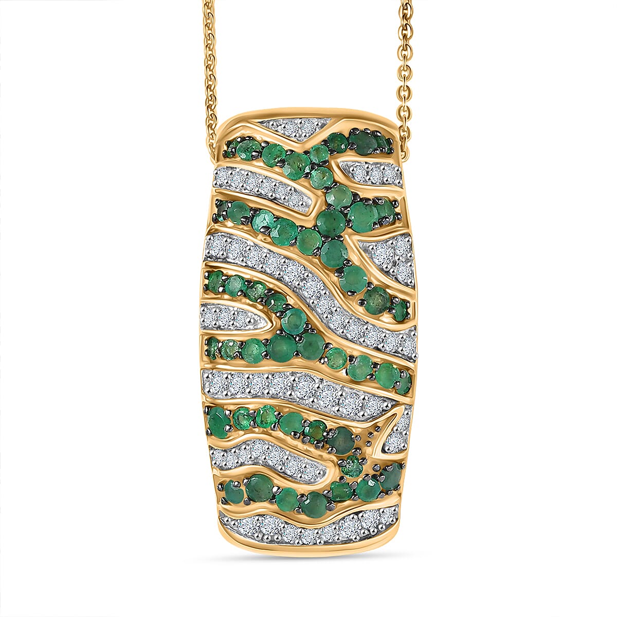 D'Joy Emerald & Moissanite Pendant with Chain (Size 20) in 18K Vermeil Yellow Gold Plated Sterling 2.44 Ct, Silver Wt. 5.65 Gms.