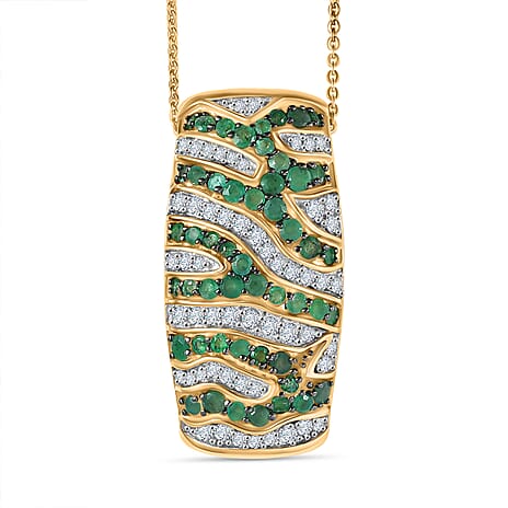 D'Joy Emerald & Moissanite Pendant with Chain (Size 20) in 18K Vermeil Yellow Gold Plated Sterling 2.44 Ct, Silver Wt. 5.65 Gms.