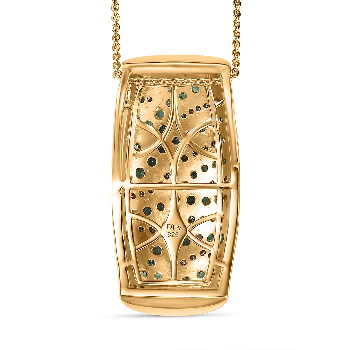 D'Joy Emerald & Moissanite Pendant with Chain (Size 20) in 18K Vermeil Yellow Gold Plated Sterling 2.44 Ct, Silver Wt. 5.65 Gms.