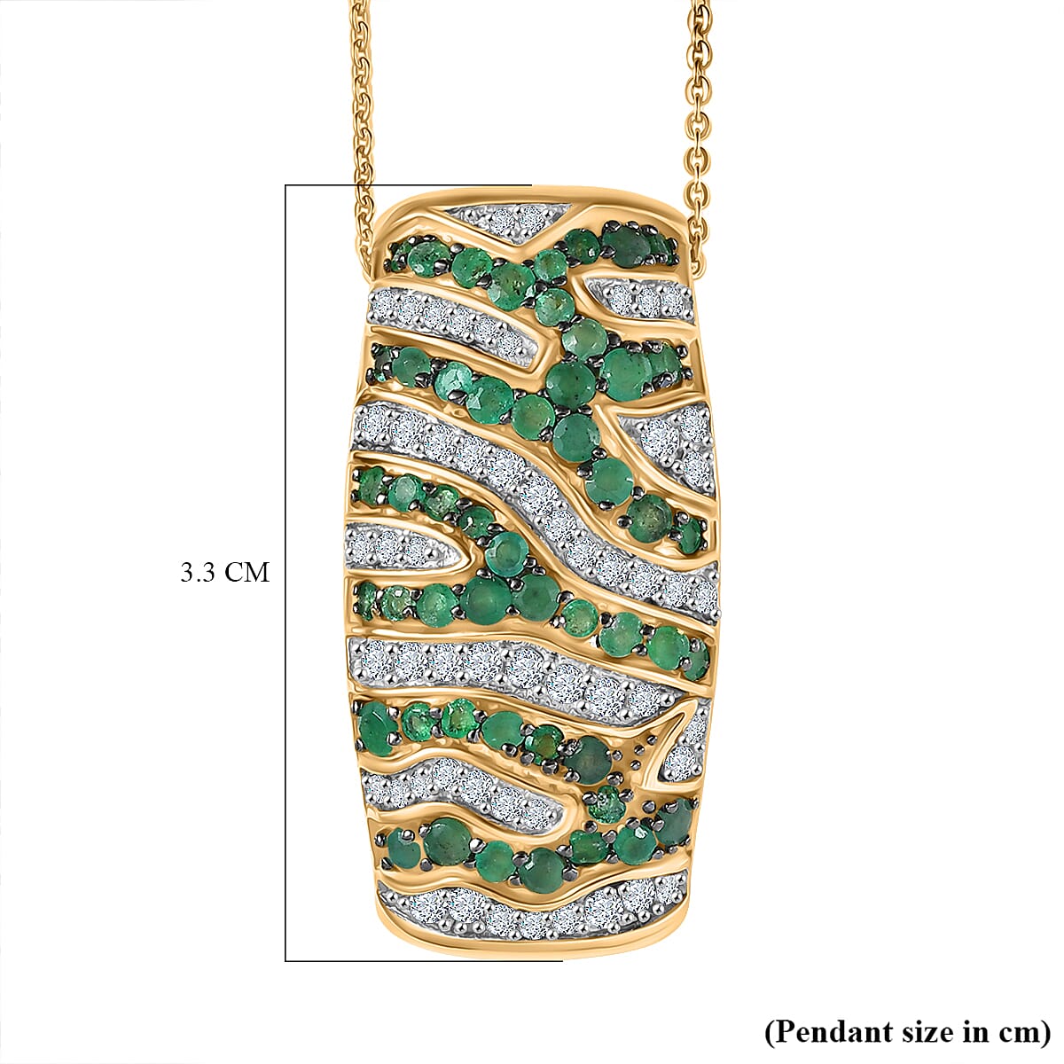 D'Joy Emerald & Moissanite Pendant with Chain (Size 20) in 18K Vermeil Yellow Gold Plated Sterling 2.44 Ct, Silver Wt. 5.65 Gms.
